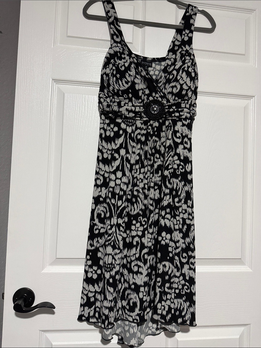 Enfocus Studio Black and White Printed Empire-Waist Midi Dress